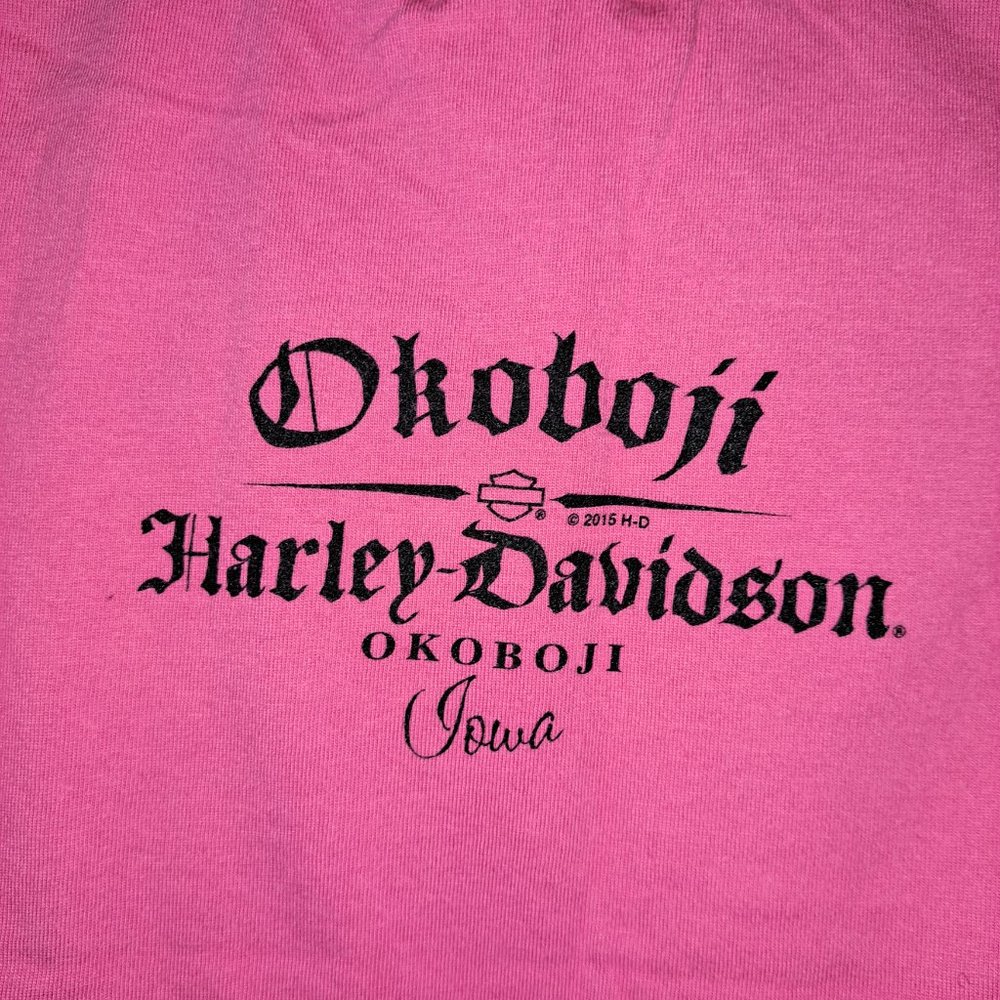 Harley Davidson Motorcycles Girls Pink Wild Child Okoboji Iowa Short Sleeve Tee - Picture 3 of 6